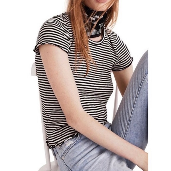 MADEWELL T-shirt Lettuce Edge Black & White Stripe-XS - Picture 4 of 4
